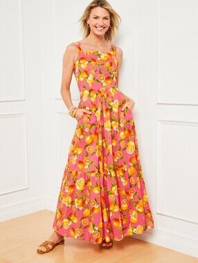 Talbots - Tiered Maxi Sundress - Lemons and Oranges - Strawberry Pink Multi - 12